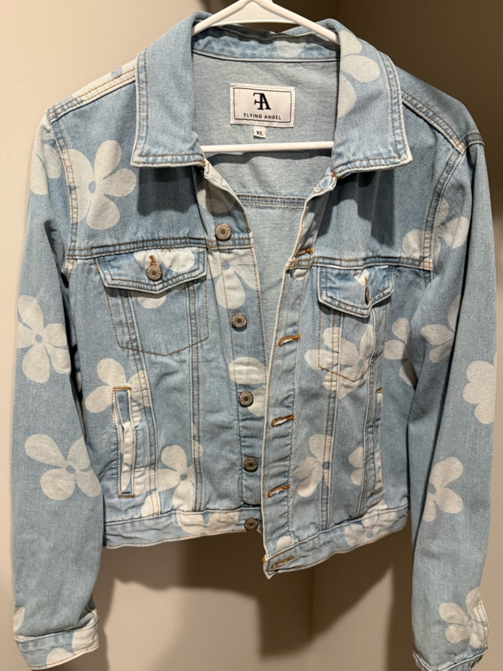 Light Blue Floral Denim Jacket - Women's